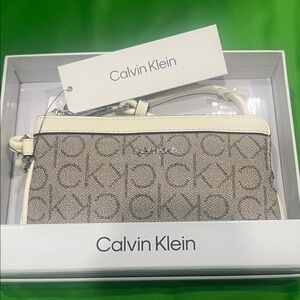 Calvin Klein almond and white Logo Wristlet